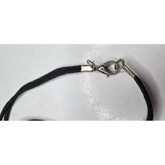 Facet Cut Glass, Embossed Metal and Black Seed Bead Waxed Corded Necklace 34"L - Picture 2 of 3